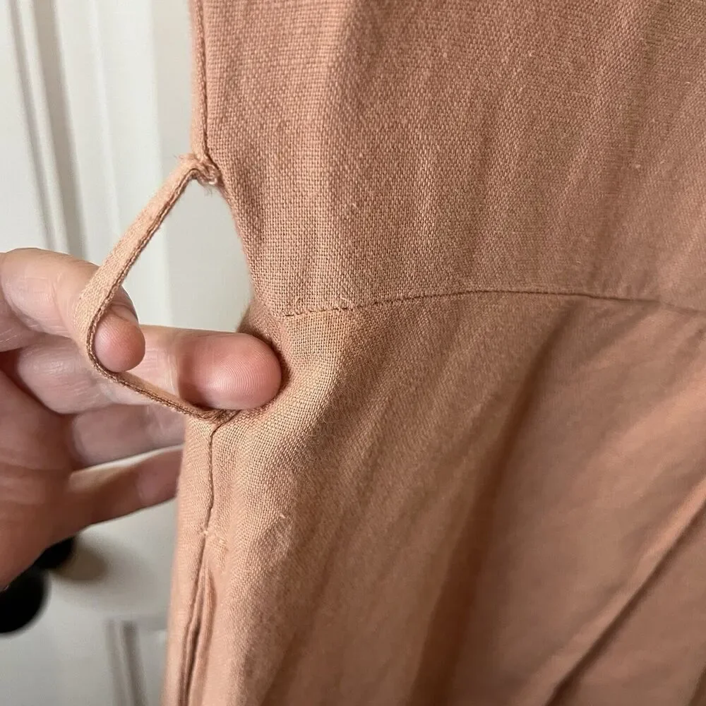 Zara Light Pink Linen Blend Collared Snap Button Jumpsuit Jumper Coverall Size M